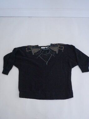 Vintage Cedars Willman Black Beaded Sequin Silk Embellished Knit Sweater 2X